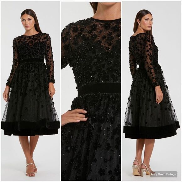 Mac Duggal Embellished Illusion Fit & Flare Dress 67007 Black - Picture 1 of 16